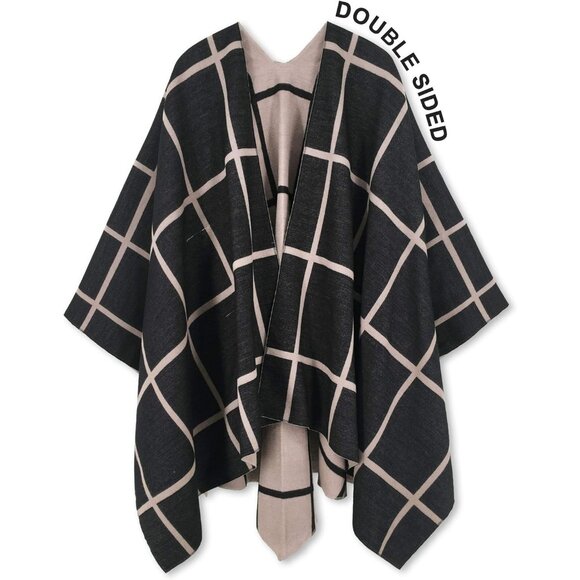 Women's Az Black and Khaki Fall Winter Shawl Open Front Cardigan Imported Shawls - Picture 8 of 8